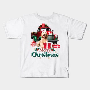 Goldendoodle Merry Christmas Truck Kids T-Shirt